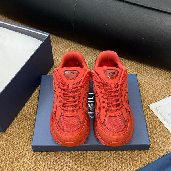 CD And Stone Island B30 Sneaker Red Orange Cowhide And Polyester Mesh Fabric