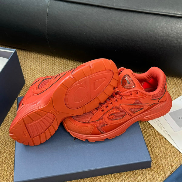 CD And Stone Island B30 Sneaker Red Orange Cowhide And Polyester Mesh Fabric