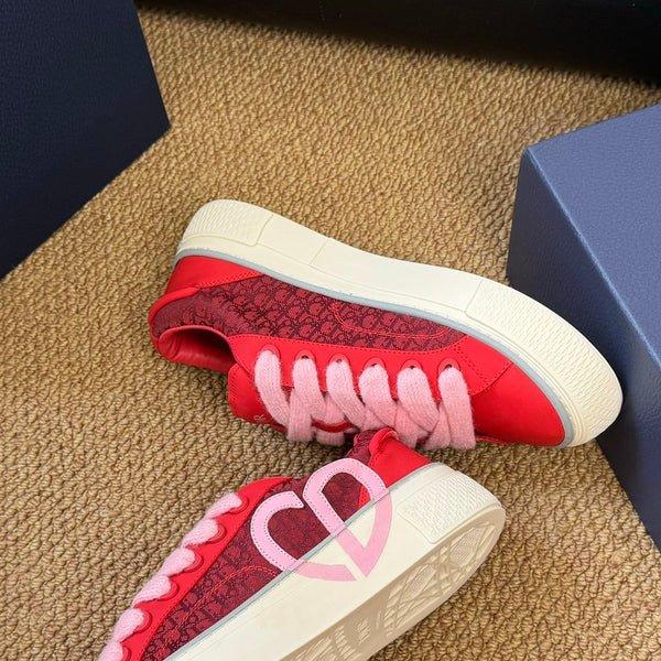 CD B33 Sneaker Red Pink Oblique Jacquard Fabric And Lambskin