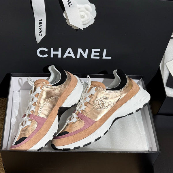 CC 25A Trainers Beige Black Pink Laminated Calfskin And Suede Calfskin 352115