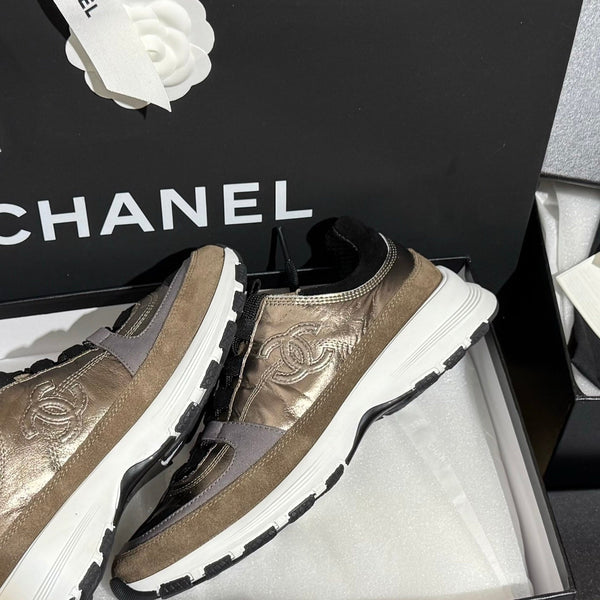 CC 25A Trainers Gold Black Grey Laminated Calfskin And Suede Calfskin 352116