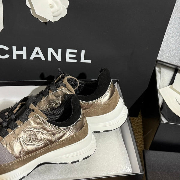 CC 25A Trainers Gold Black Grey Laminated Calfskin And Suede Calfskin 352116