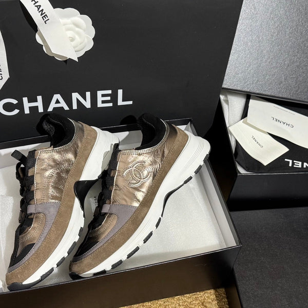 CC 25A Trainers Gold Black Grey Laminated Calfskin And Suede Calfskin 352116