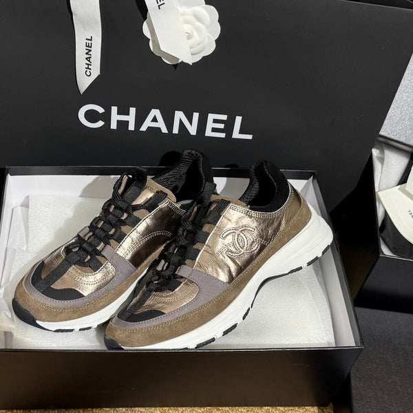 CC 25A Trainers Gold Black Grey Laminated Calfskin And Suede Calfskin 352116