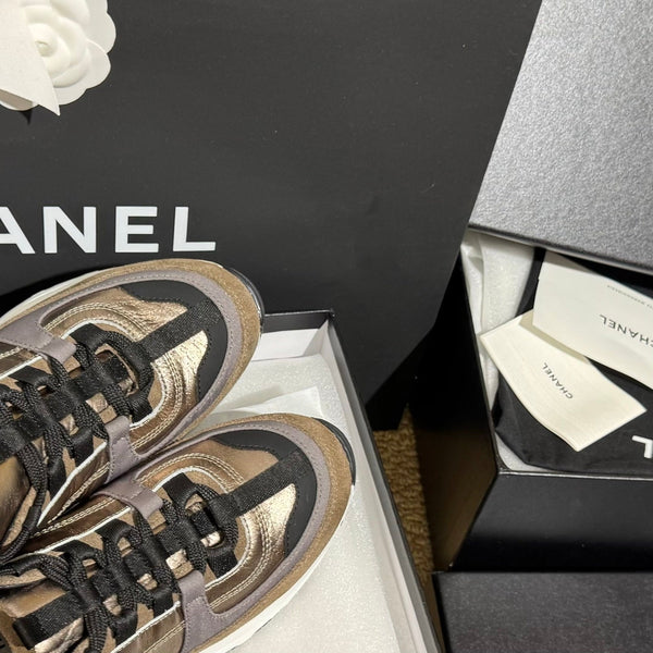 CC 25A Trainers Gold Black Grey Laminated Calfskin And Suede Calfskin 352116