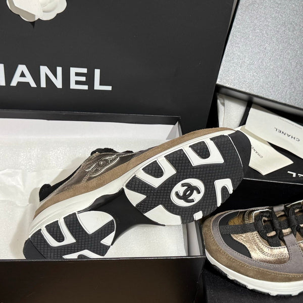 CC 25A Trainers Gold Black Grey Laminated Calfskin And Suede Calfskin 352116