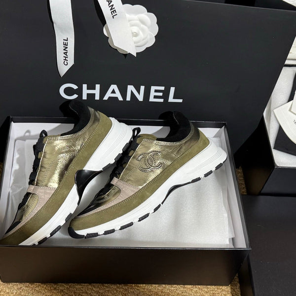 CC 25A Trainers Gold Black Olive Laminated Calfskin And Suede Calfskin352117