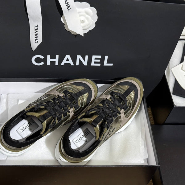 CC 25A Trainers Gold Black Olive Laminated Calfskin And Suede Calfskin352117