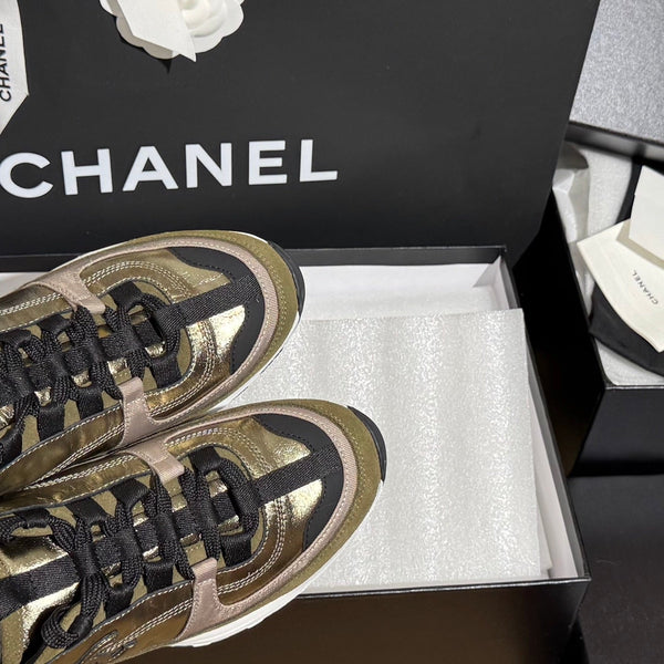 CC 25A Trainers Gold Black Olive Laminated Calfskin And Suede Calfskin352117