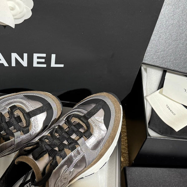 CC 25A Trainers Silver Black Brown Laminated Calfskin And Suede Calfskin352118