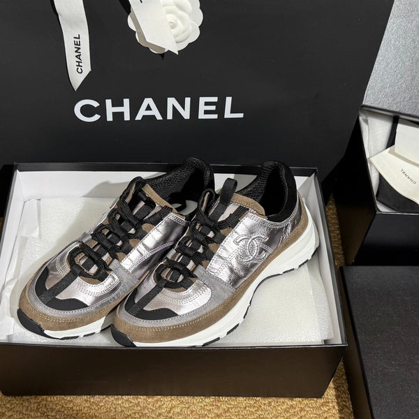 CC 25A Trainers Silver Black Brown Laminated Calfskin And Suede Calfskin352118