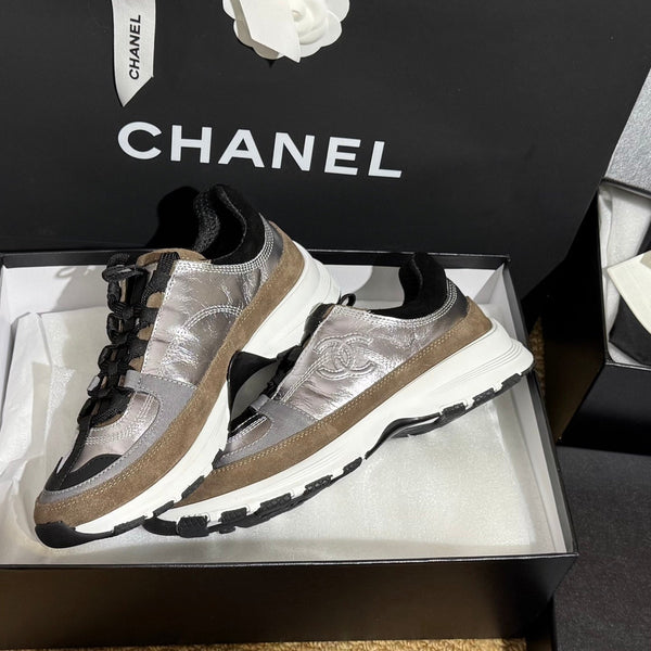 CC 25A Trainers Silver Black Brown Laminated Calfskin And Suede Calfskin352118