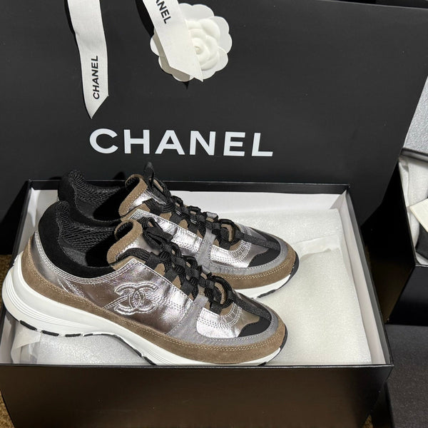 CC 25A Trainers Silver Black Brown Laminated Calfskin And Suede Calfskin352118