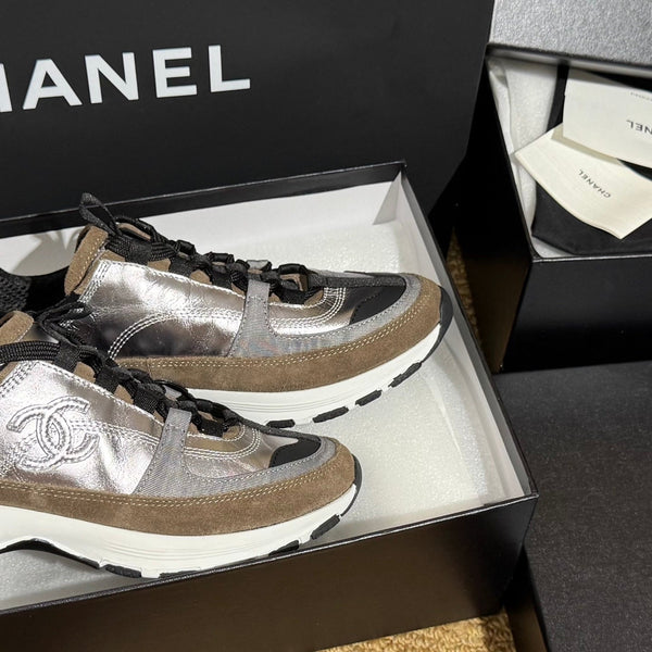 CC 25A Trainers Silver Black Brown Laminated Calfskin And Suede Calfskin352118