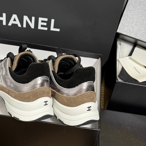 CC 25A Trainers Silver Black Brown Laminated Calfskin And Suede Calfskin352118