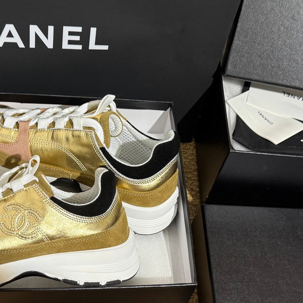 CC 25A Trainers Gold Black Beige Laminated Calfskin And Suede Calfskin352119