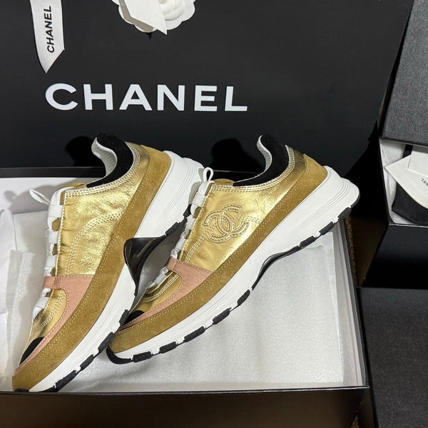 CC 25A Trainers Gold Black Beige Laminated Calfskin And Suede Calfskin352119