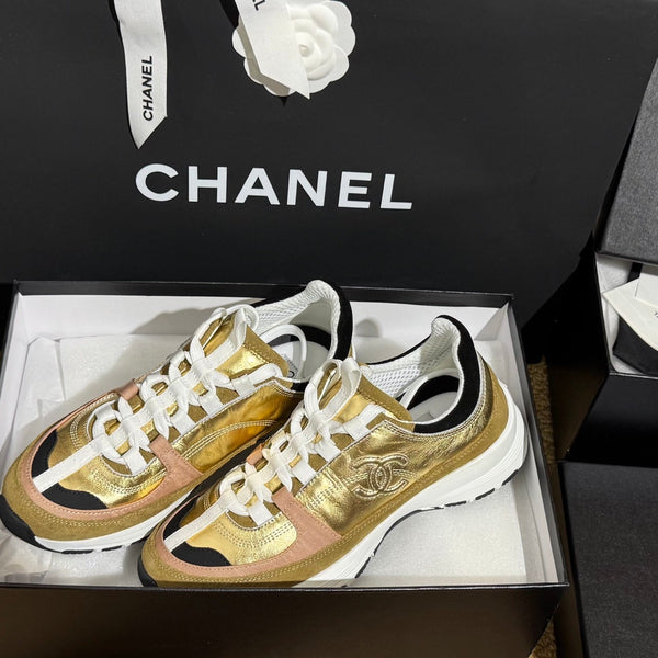 CC 25A Trainers Gold Black Beige Laminated Calfskin And Suede Calfskin352119