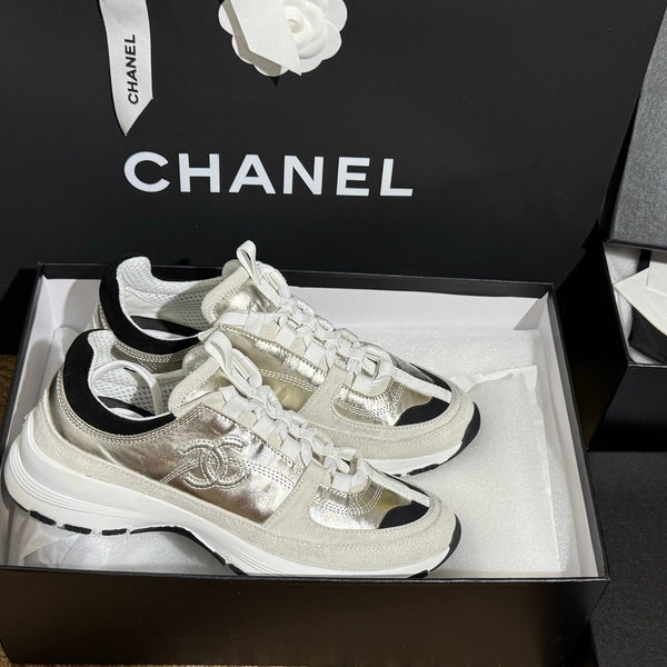 CC 25A Trainers Light Gold Black Cream Laminated Calfskin And Suede Calfskin 352120