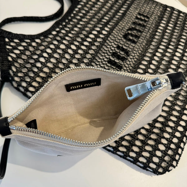 Miu Miu Shoulder Bag 34cm Black Raffia Canvas