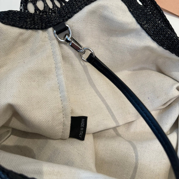 Miu Miu Shoulder Bag 34cm Black Raffia Canvas