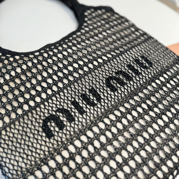 Miu Miu Shoulder Bag 34cm Black Raffia Canvas