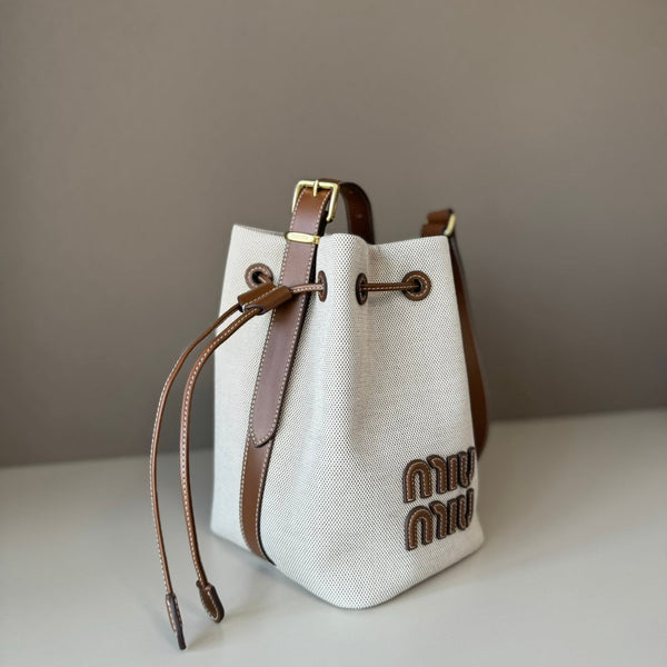 MiuMiu bucket bag 22.5cm white brown denim