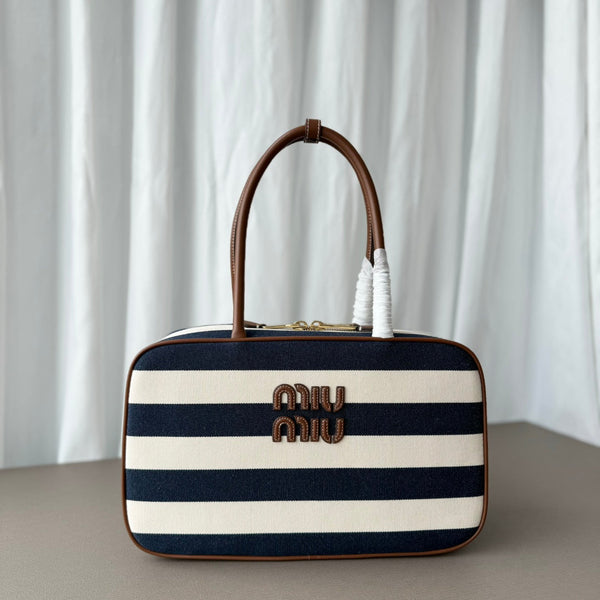 Miu Miu Beau Tote Bag Striped Canvas