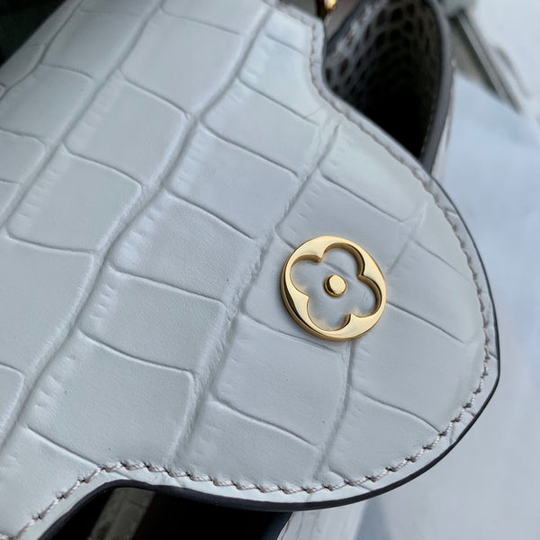 CAPUCINES BB 27 WHITE GREY TAURILLON GOLD HARDWARE