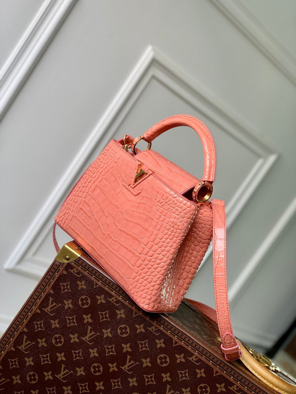 CAPUCINES BB 27 PINK ORANGE TAURILLON GOLD HARDWARE