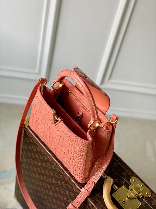 CAPUCINES BB 27 PINK ORANGE TAURILLON GOLD HARDWARE