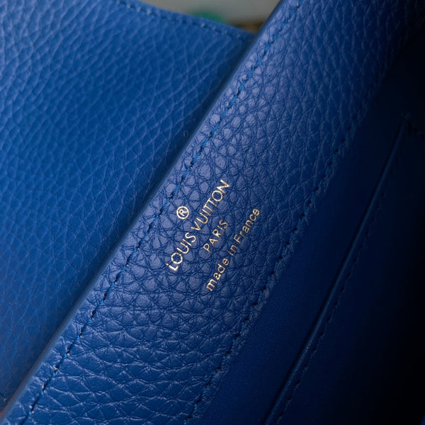 CAPUCINES MINI 21 COBALT BLUE TAURILLON GOLD HARDWARE