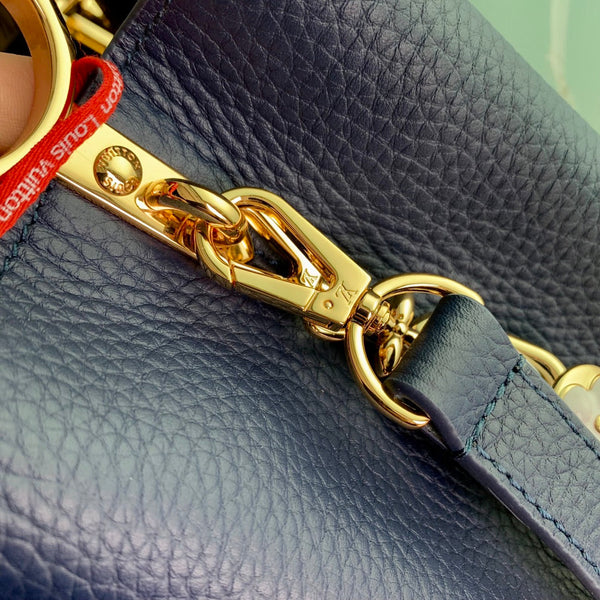 CAPUCINES MINI 21 DARK BLUE TAURILLON GOLD HARDWARE