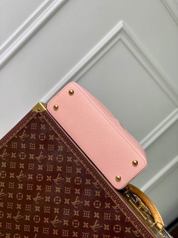 capucines mm 31.5 rose pink taurillon leather gold hardware