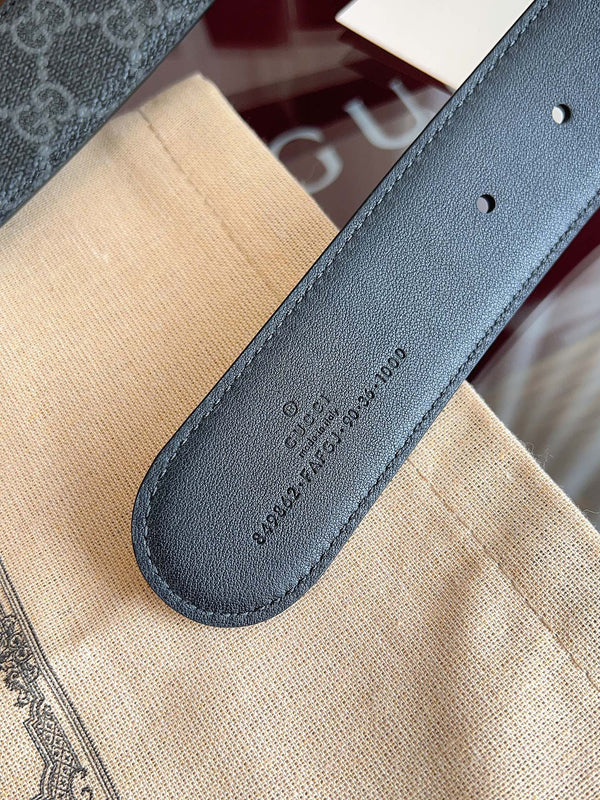 Gucci Supreme Belt Blunt Copper Buckle 40mm Slate Gray Leather Canvas