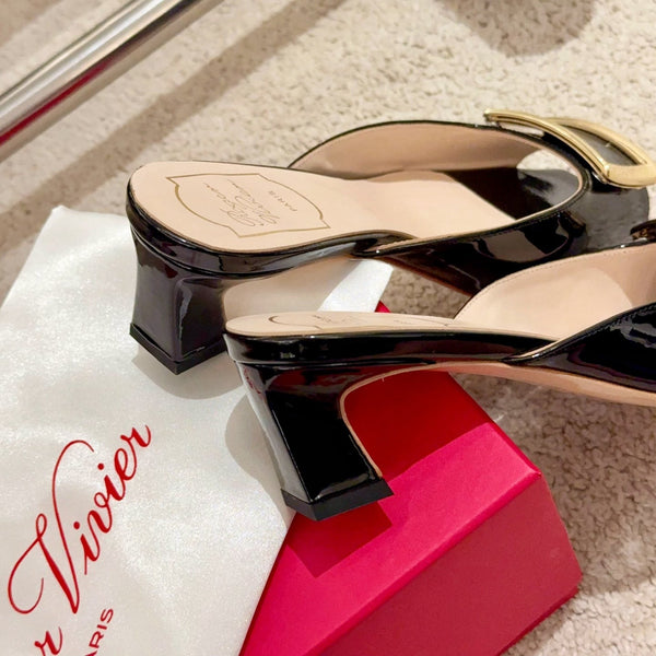 Viv Retro Modern Mules Black Cowhide Leather 261715