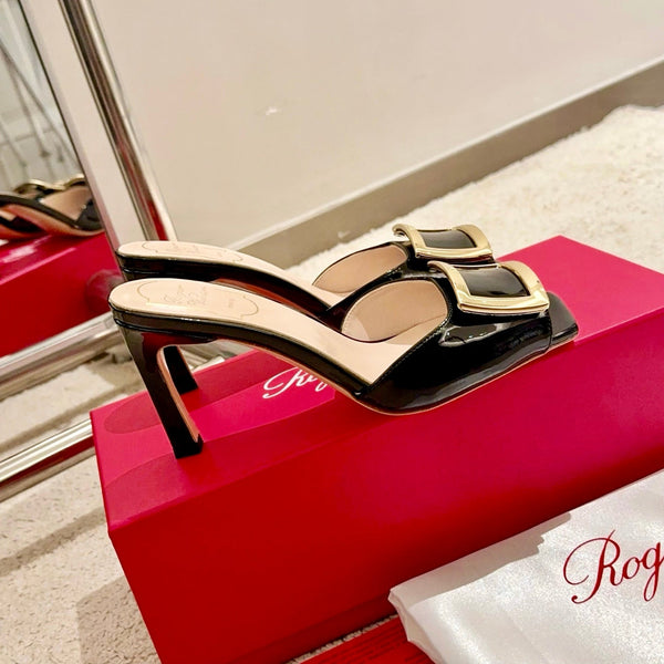 Viv Retro Modern Mules Black Cowhide Leather 261715