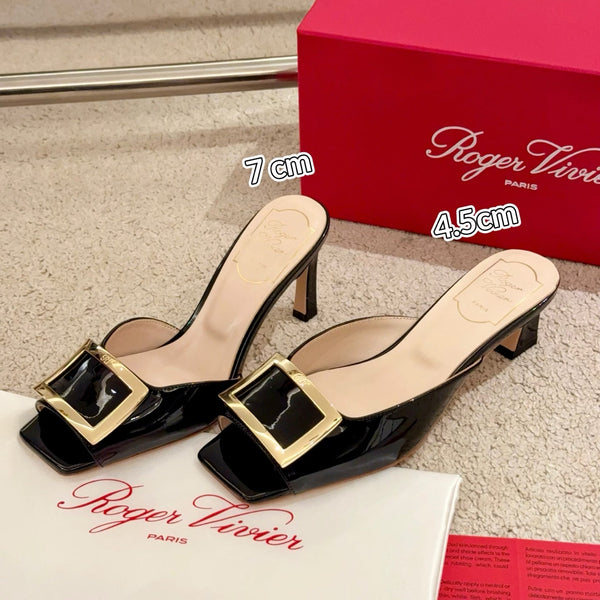 Viv Retro Modern Mules Black Cowhide Leather 261715