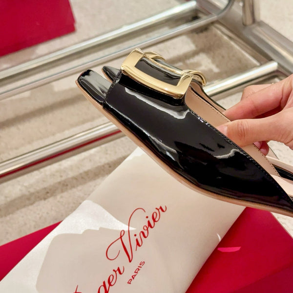 Viv Retro Modern Mules Black Cowhide Leather 261715