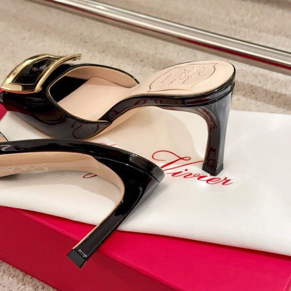 Viv Retro Modern Mules Black Cowhide Leather 261715