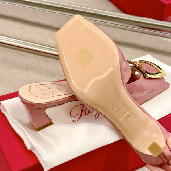 Viv Retro Modern Mules Pink Cowhide Leather 261717