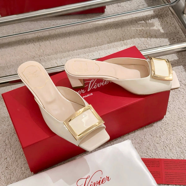 Viv Retro Modern Mules in pelle di vacchetta bianco latte 261718