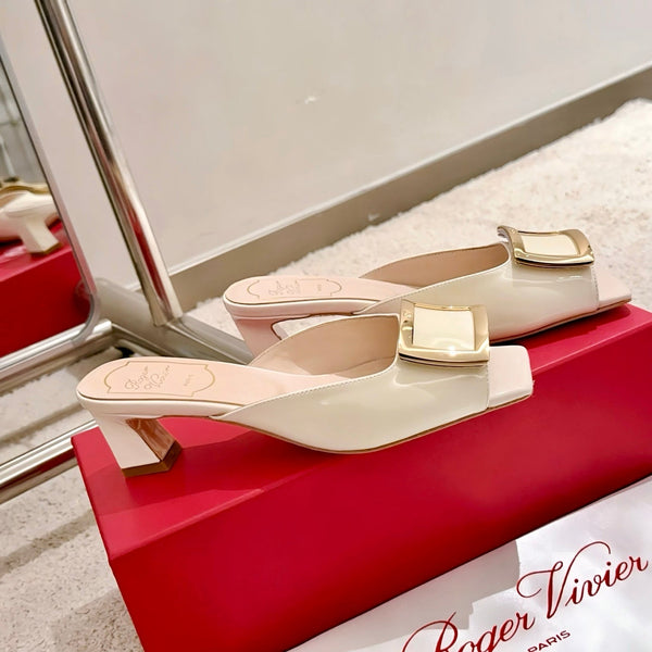 Viv Retro Modern Mules in pelle di vacchetta bianco latte 261718