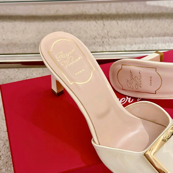 Viv Retro Modern Mules in pelle di vacchetta bianco latte 261718