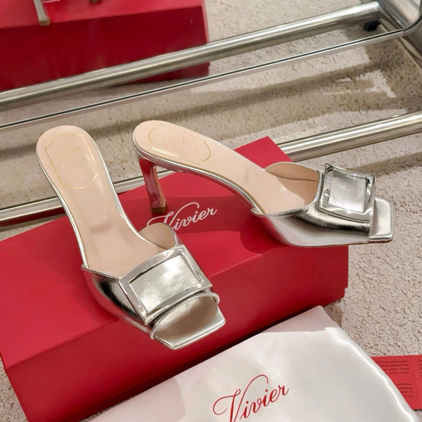 Viv Retro Modern Mules Silver Cowhide Leather 261719