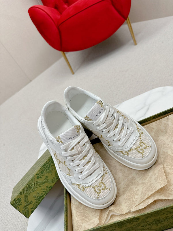 GG TRAINER IN PELLE DI VITELLO BIANCA CON MOTIVO