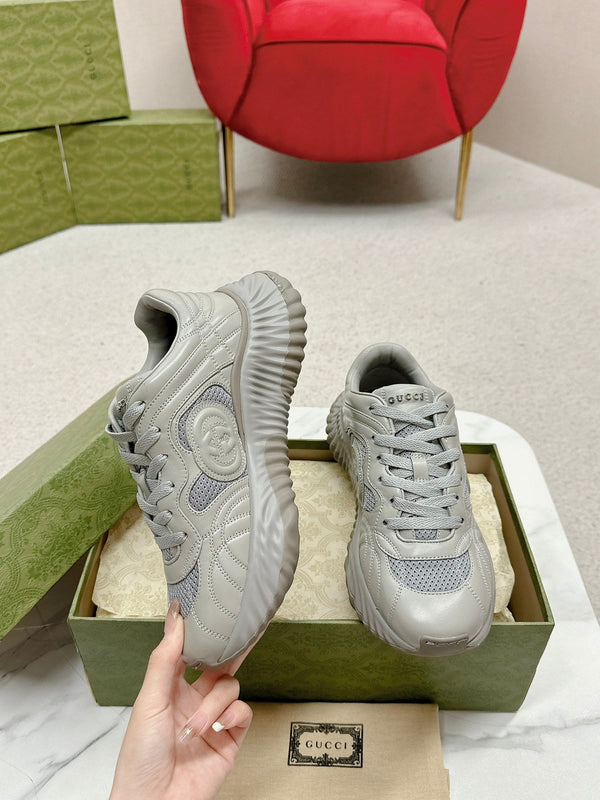 GG RIPPLE TRAINER IN PELLE DI AGNELLO GRIGIO CHIARO