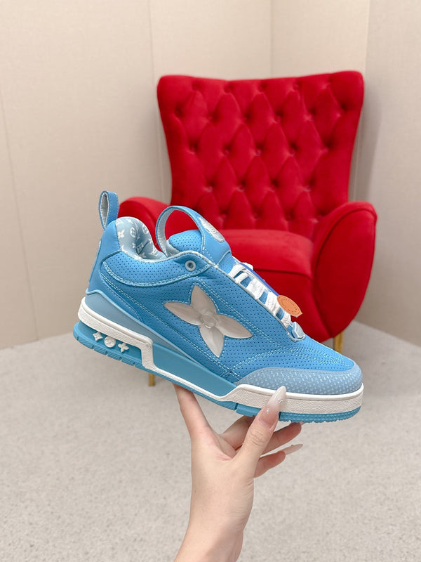 LV Skate Sneakers Blue Metallic and Perforated Calf Leather 528546
