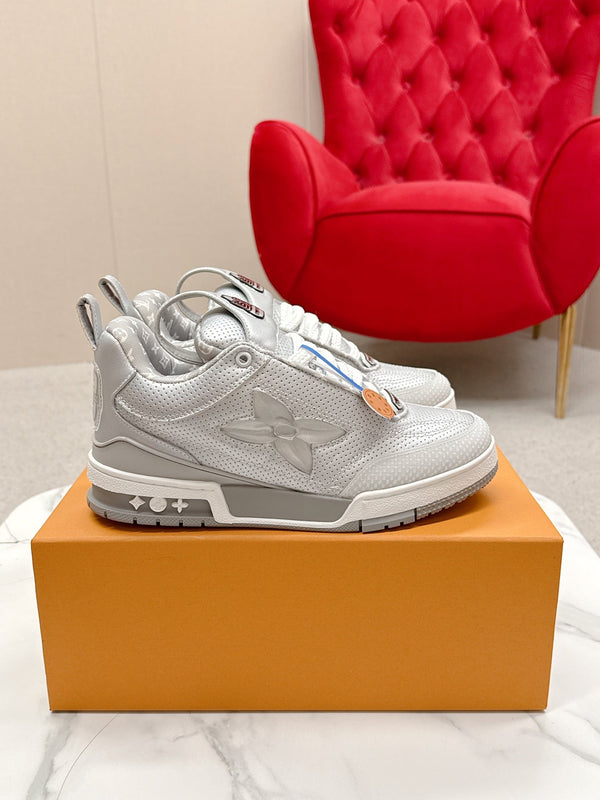 LV Skate Sneakers Silver Metallic and Perforated Calf Leather 528548