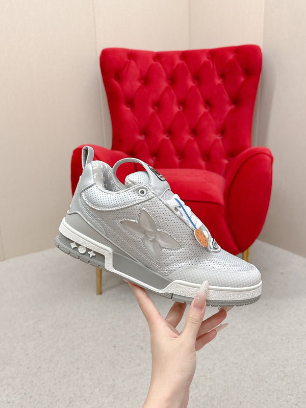 LV Skate Sneakers Silver Metallic and Perforated Calf Leather 528548